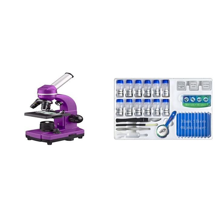 Bresser Junior Schülermikroskop BIOLUX SEL mit Smartphonehalter, violett & Bresser Junior Experiment