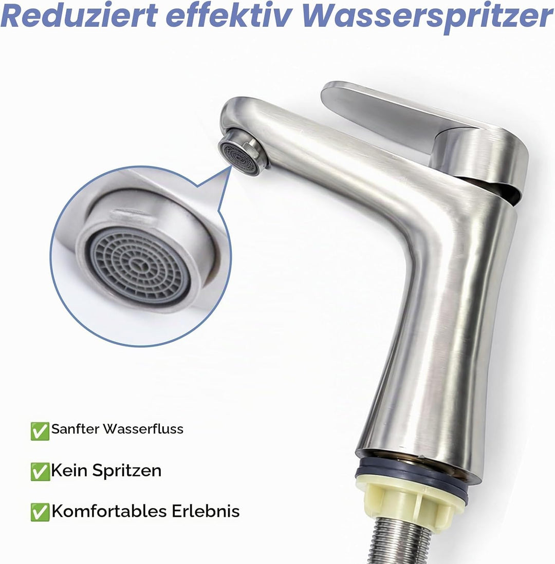 Wasserhahn Bad, Kaltwasserhahn Edelstahl Kaltwasserarmatur, mit 80cm Anschlussschlauch, Waschbeckena