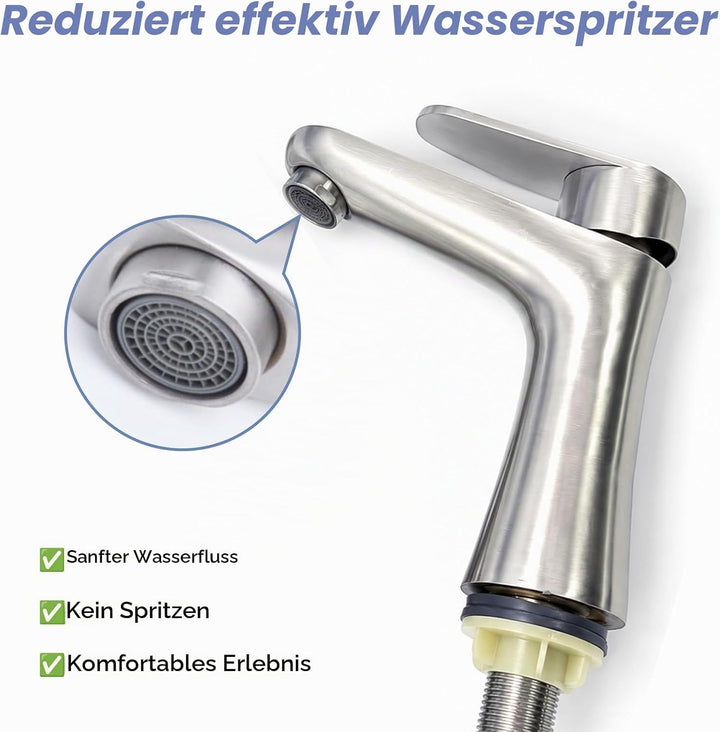 Wasserhahn Bad, Kaltwasserhahn Edelstahl Kaltwasserarmatur, mit 80cm Anschlussschlauch, Waschbeckena