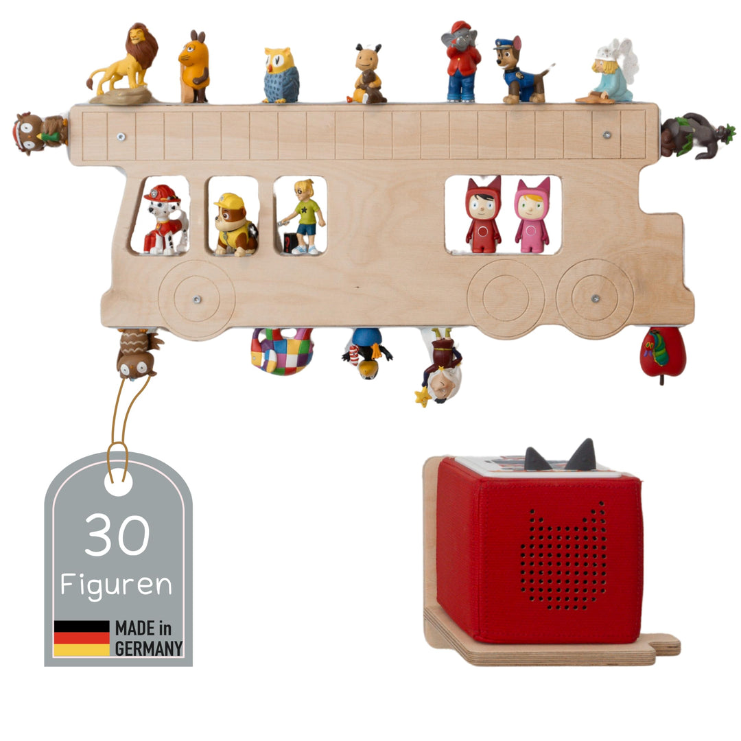 JP Journey Set Regal für Tonies Feuerwehr mit Wandhalterung für Toniebox aus Holz - Wandregal für Ma