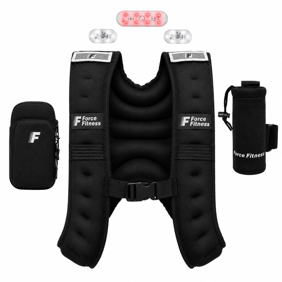 Force Fitness Gewichtsweste zum Laufen mit LED-Sicherheitslichtern vorne und hinten, abnehmbarer Fla