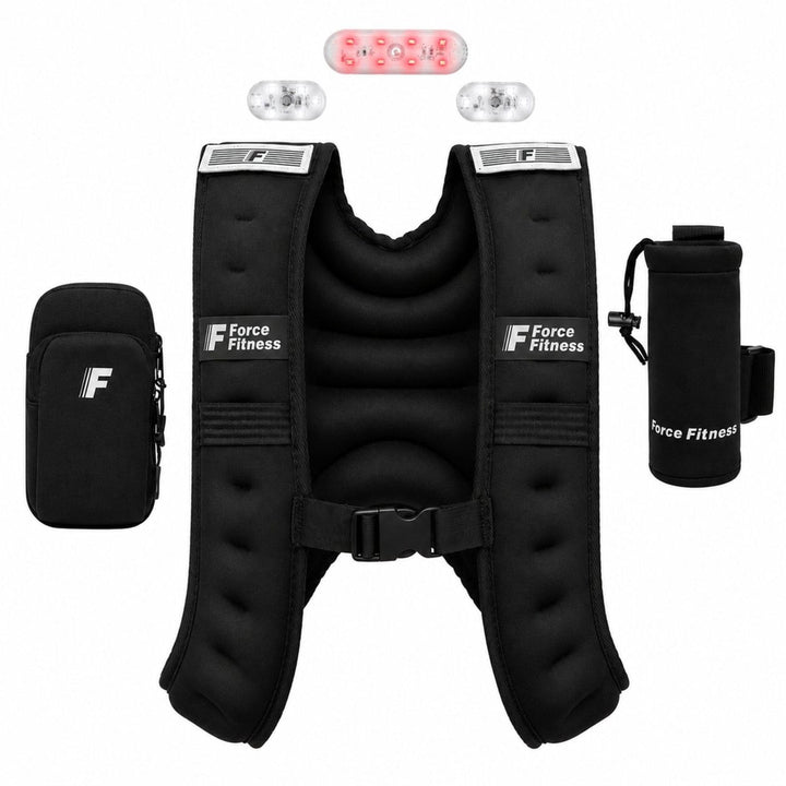 Force Fitness Gewichtsweste zum Laufen mit LED-Sicherheitslichtern vorne und hinten, abnehmbarer Fla