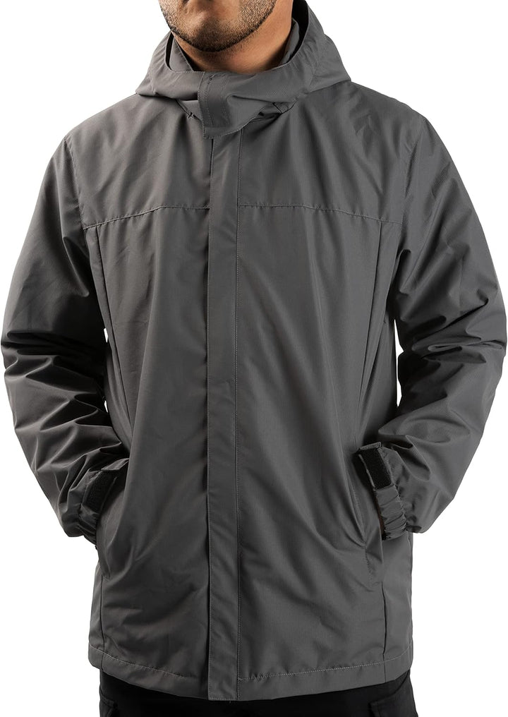 Herren Regen Jacke mit Kapuze wasserdicht leichte Jacke und Reissverschlusstaschen Regenmantel für O