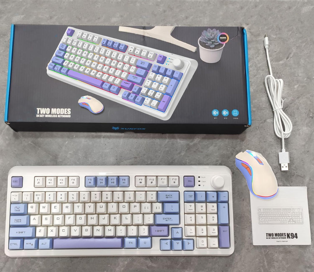 Lancoon Tastatur und Maus Set Kabellos mit Wiederaufladbarem 2.4G Lautstärkeregler 94 Tasten Dual-Mo