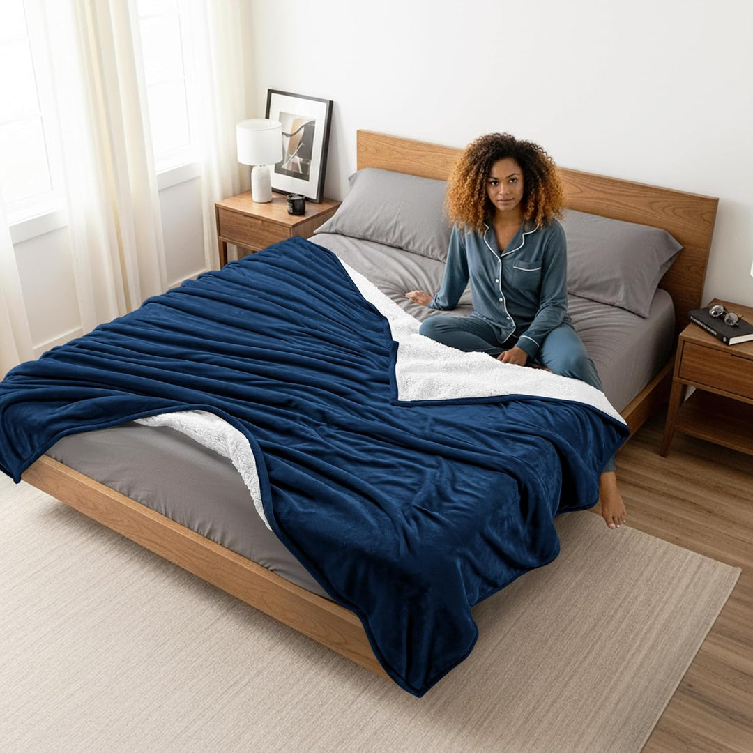 Utopia Bedding Sherpa-Bettdecke, Queen-Size-Grösse, marineblau, 480 g/m², Plüschdecke, Fleece, wendb
