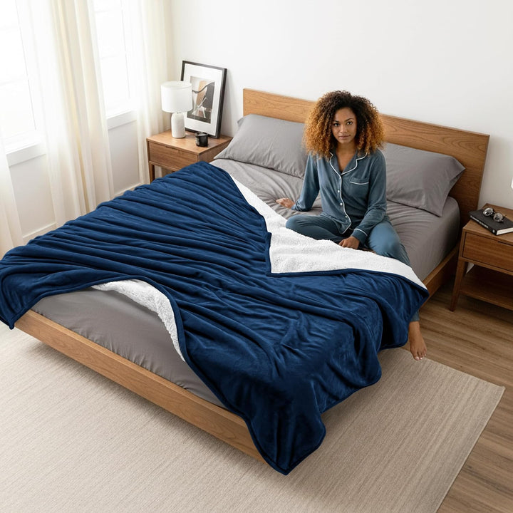 Utopia Bedding Sherpa-Bettdecke, Queen-Size-Grösse, marineblau, 480 g/m², Plüschdecke, Fleece, wendb