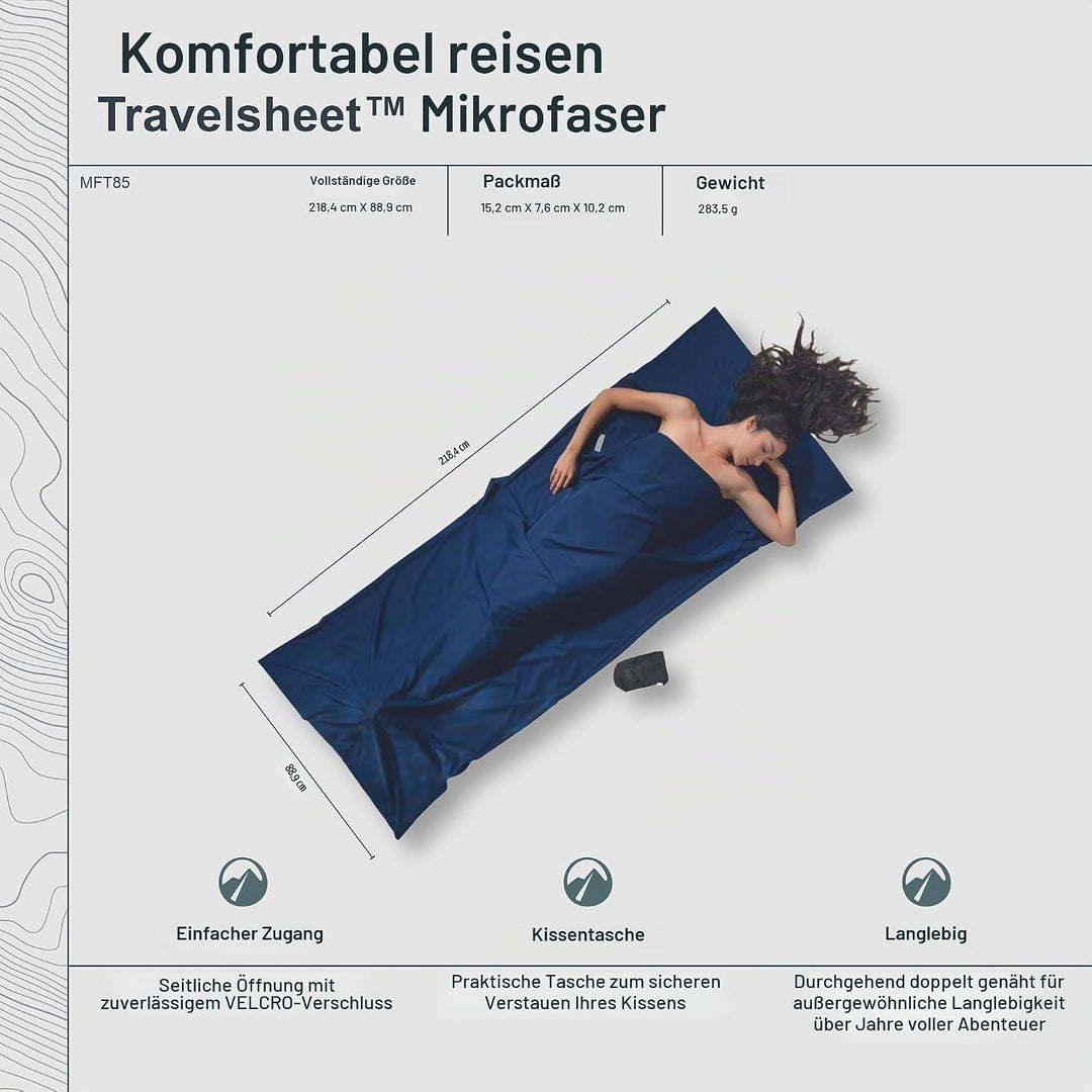 Cocoon - Premium - TravelSheet™ Mikrofaser - Cranberry Blau - Twilight Blue, Blau - Twilight Blue