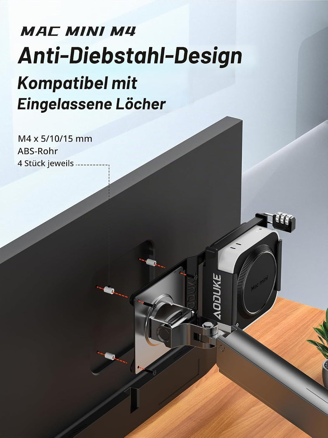 with Combination Security Lock 2024 Mac mini M4 VESA Computer Monitor Mount Bracket for Anti-Theft S