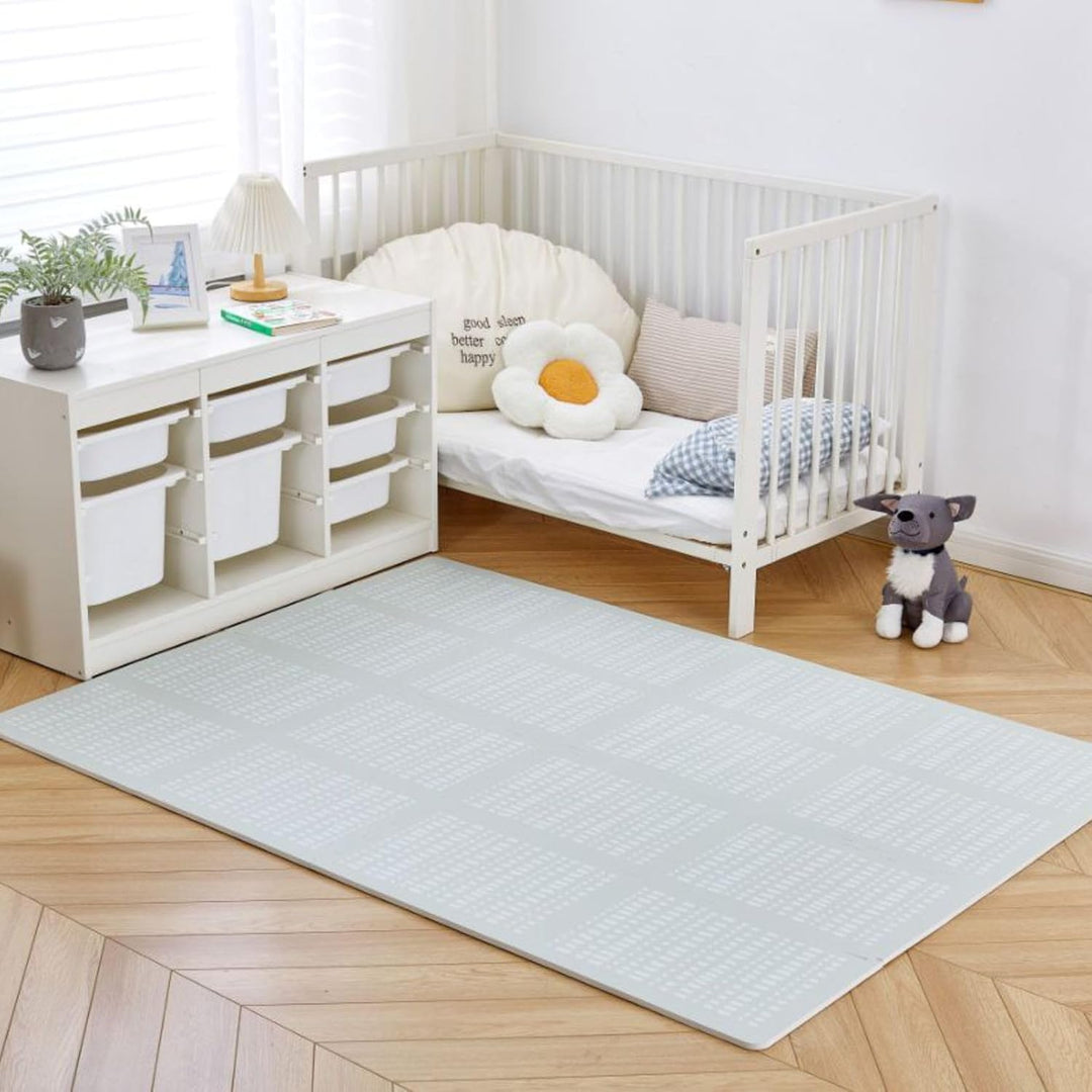 Stylische Puzzlematte Baby 1,7x1,2m Hygge Grau – 16 XL-Platten mit Kanten – Dicke & weiche Baby Spie