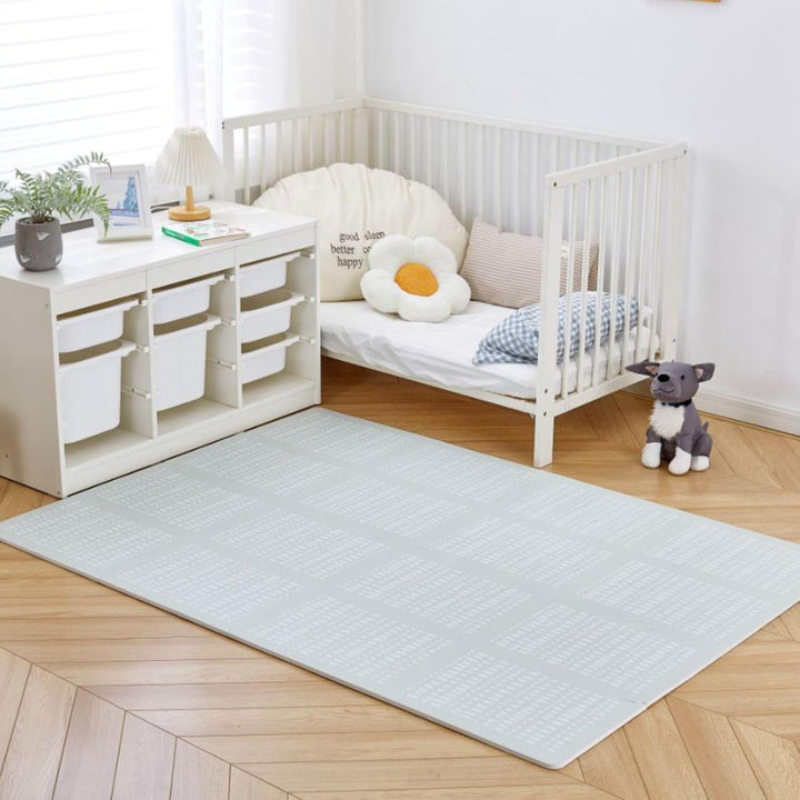 Stylische Puzzlematte Baby 1,7x1,2m Hygge Grau – 16 XL-Platten mit Kanten – Dicke & weiche Baby Spie