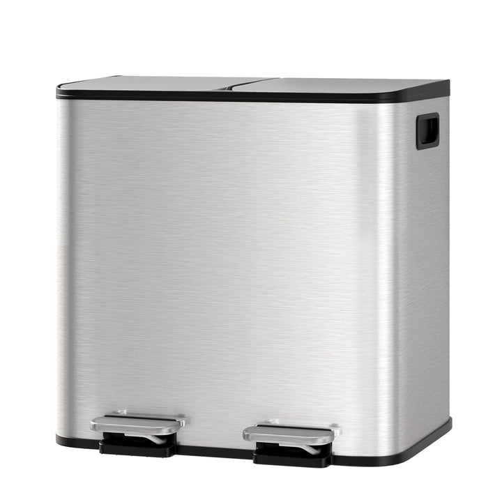 Mülleimer Küche 2 x 15 L aus Edelstahl, 2 Fächer Treteimer mit Softclose-Deckel, Abfalleimer mit Rut