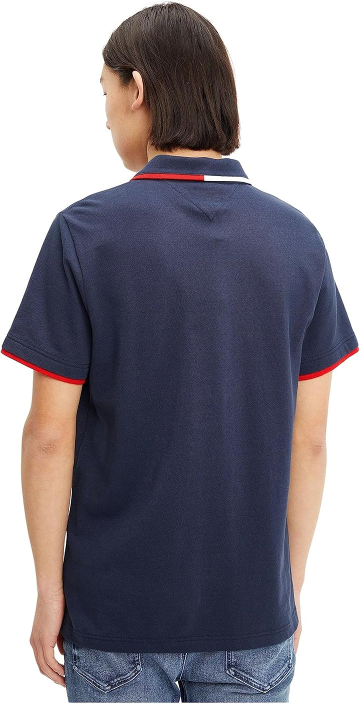 Tommy Jeans Herren TJM Reg Flag Neck Polo Kurzarm Poloshirts, Blau