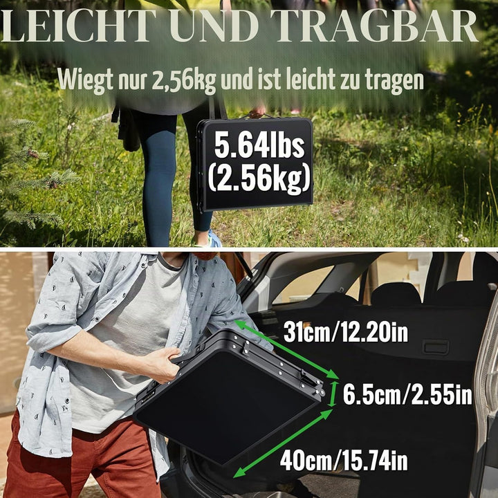 GARLLEN Klappbarer Campingtisch, 60x40cm mit 3 Höhenverstellbar(27/51/75cm), Stabiler Tragbar Klappt