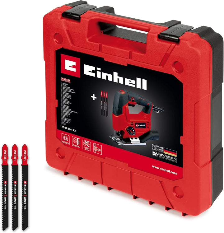 Einhell Stichsäge TC-JS 80/1 Kit (550 W, 20 mm Hubhöhe, Pendelhubfunktion, 80 mm Schnitttiefe in Hol