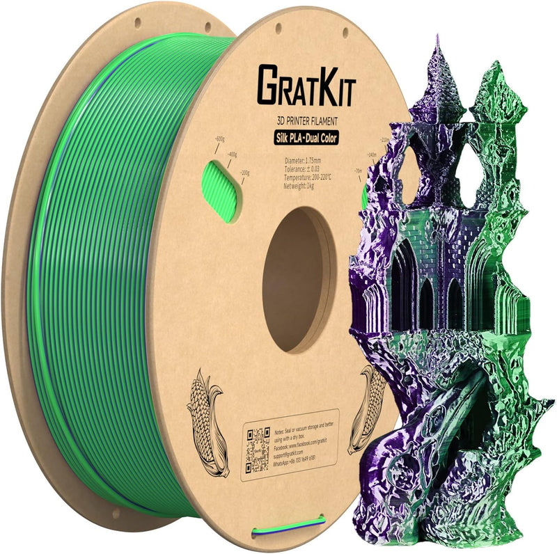 GratKit Dual Zweifarbig Seide PLA Filament 1.75mm, -0.03mm, Coextrusion PLA Filament, 3D Drucker Fil