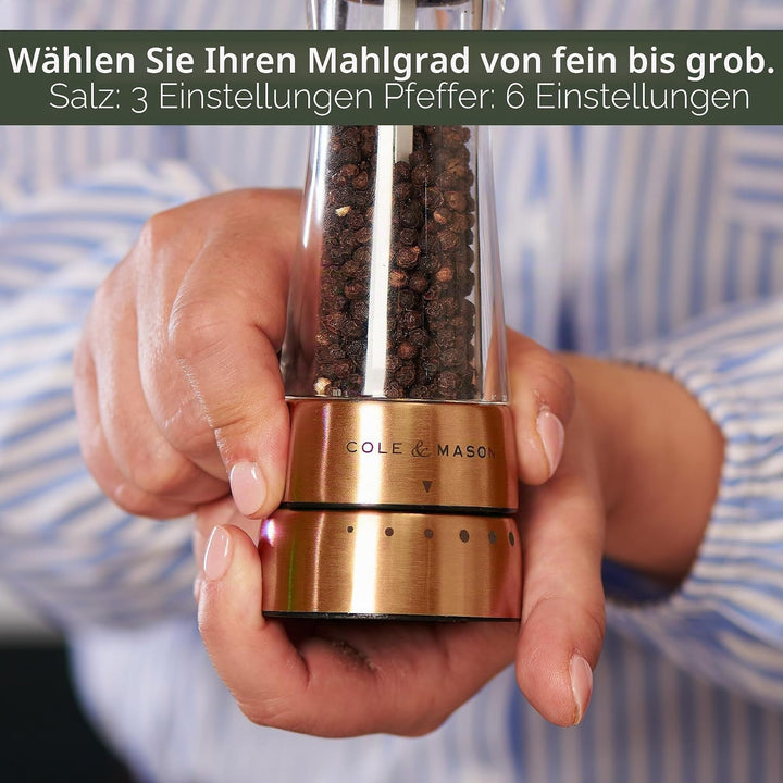 Cole & Mason H59418G Derwent Kupfer Salz und Pfeffer Mühle, 2er Set Manuell, Edelstahl/Acryl, 190mm,