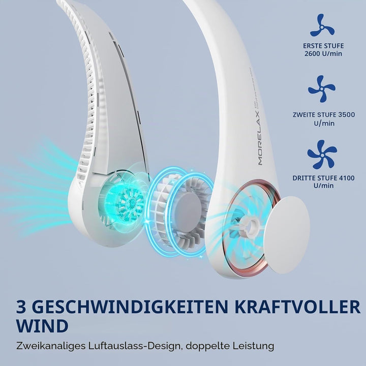 Morelax Tragbarer Hals Ventilator,4000 mAh Batteriebetriebener Tragbarer Persönlicher Ventilator,USB