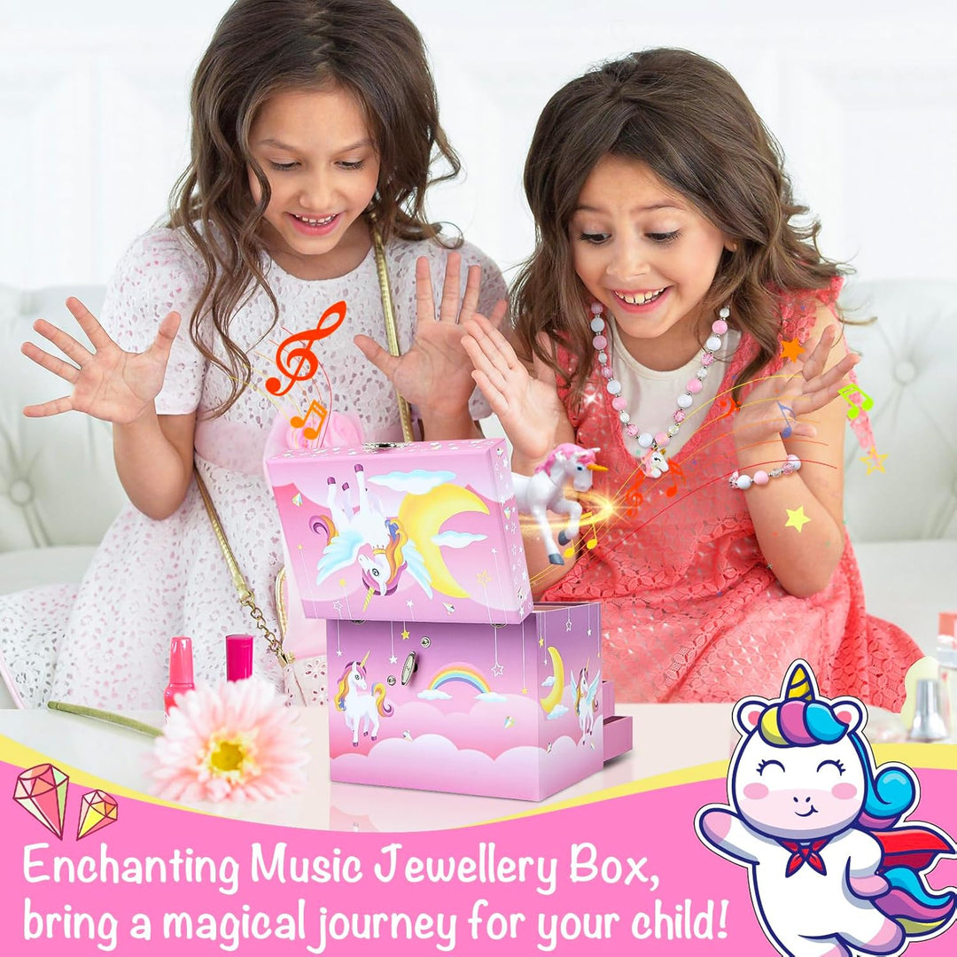 Einhorn Schmuckkästchen für Mädchen, Musikalische Schmuckschatulle (Pink Pony) Regenbogen Pony, Rege
