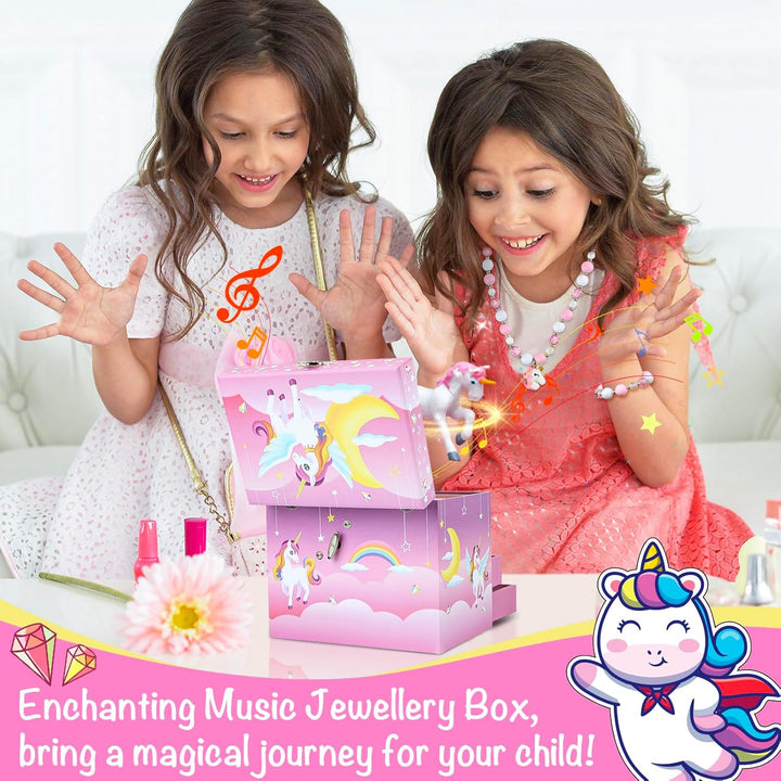 Einhorn Schmuckkästchen für Mädchen, Musikalische Schmuckschatulle (Pink Pony) Regenbogen Pony, Rege