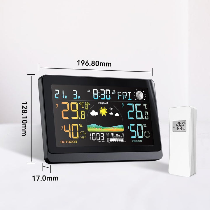 DC Grosse Wetterstation für den Innen- und Aussenbereich, kabellos, Display VA von 7,5 Zoll, Farbe m