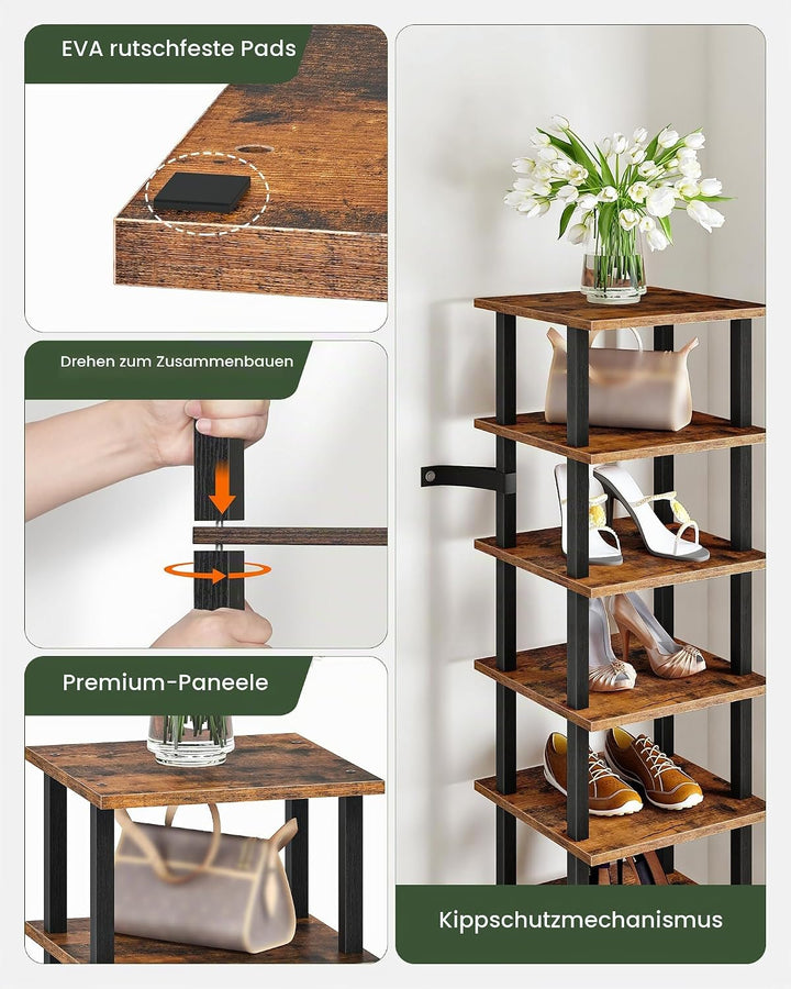 CHOEZON Regal mit 9 Ebenen, Bücherregal, Schmales Schuhregal, DIY-Schuhablage, Schuhaufbewahrung, St