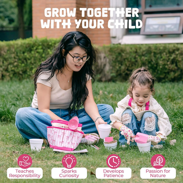 ROBUD Kinder Gartenwerkzeug Set, Gartenset Kinder Gartenarbeit, Gartenspielzeug Mädchen, 18-teilig m