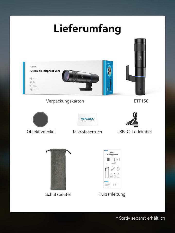 APEXEL 45X Hochleistungs-Objektiv für Smartphones, Digitale Drahtlose Telefonkamera mit APP-Steuerun