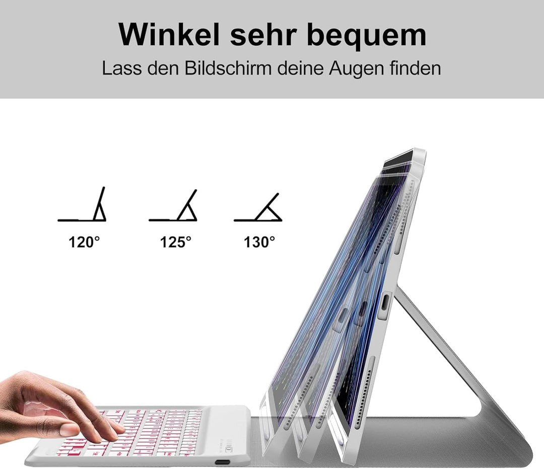 Für iPad Pro 12,9" Hülle mit 7-Farben Beleuchtung Tastatur (2018-2022) – QWERTZ Bluetooth Tastatur,
