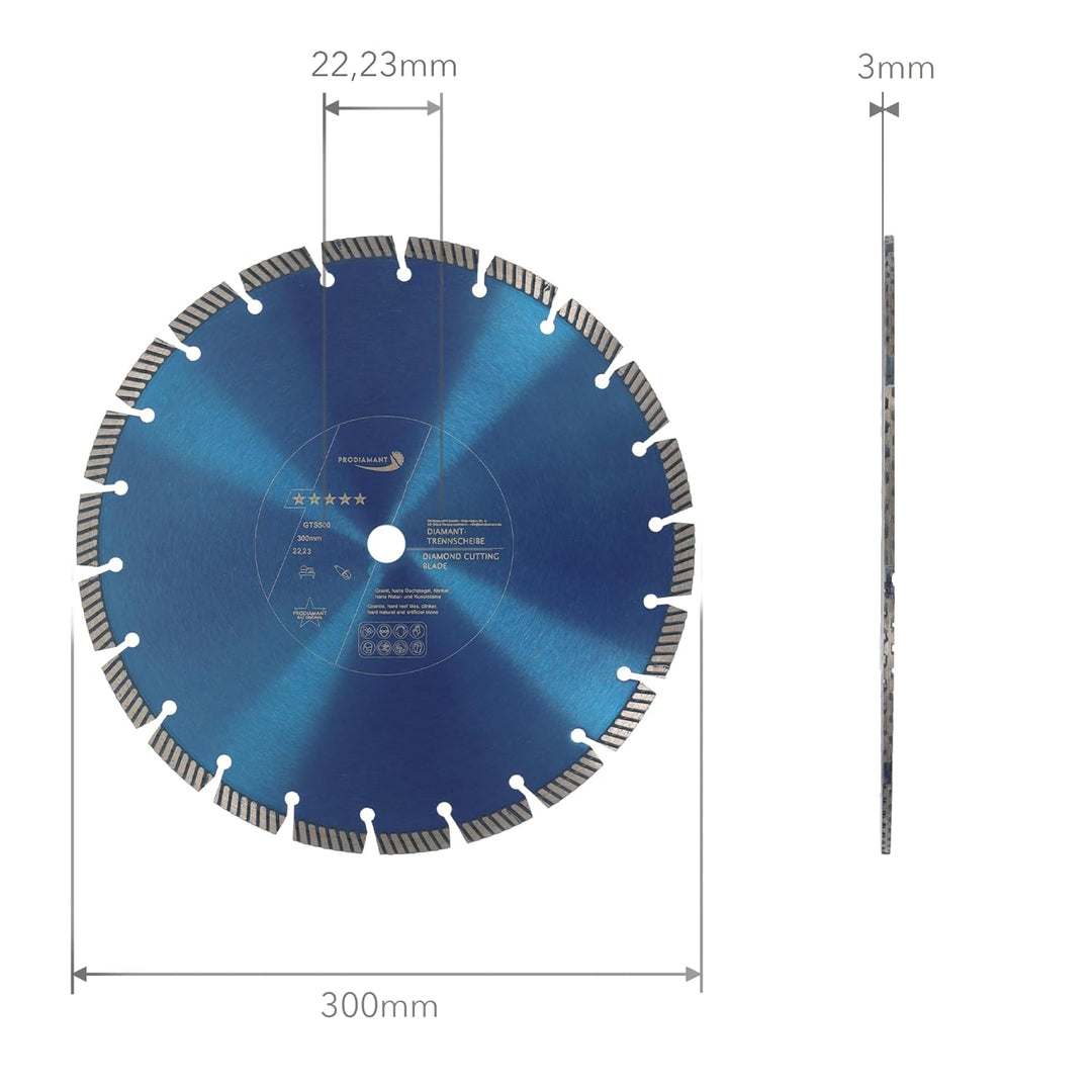 PRODIAMANT Fastcut Highspeed Diamant-Trennscheibe 300 mm x 22,23 mm für sehr harte Baustoffe wie Kal