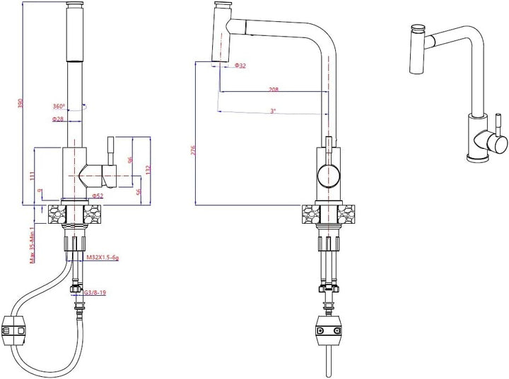 VBChome Spülbecken mit Armatur 43 x 50 cm Grau Granit Einzelbecken Einbauspüle gesprenkelt reversibe