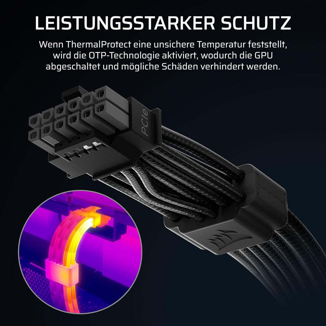 Corsair ThermalProtect PCIe 5.1 600W 12V-2x6 Netzteilkabel – Integrierter Übertemperaturschutz (OTP)