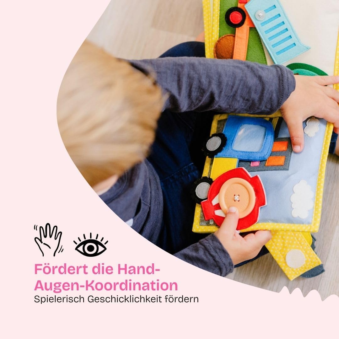 Jolly Designs Mini Quiet Book Mein erster Bagger – Montessori Spielzeug ab 18 Monaten – Busy Book &amp;