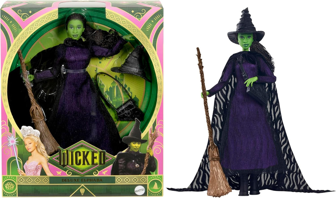 Mattel Wicked Elphaba Deluxe-Modepuppe und Accessoires, vom Film inspirierter Look mit geflochtenen