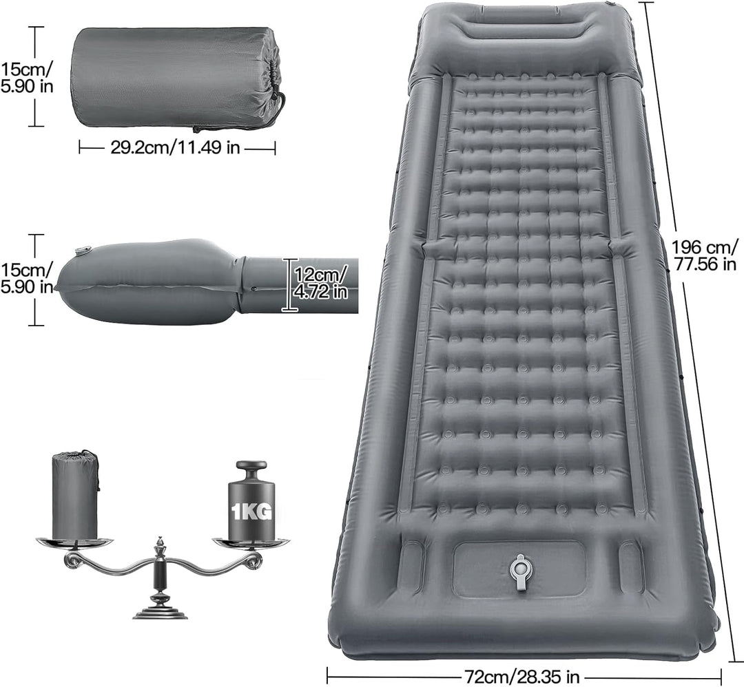 Isomatte Camping, 12CM Verdicktes Ultraleicht Luftmatratze Camping Matratze mit Kissen & Fusspresse