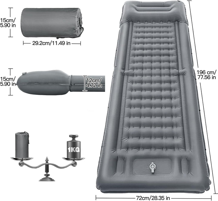 Isomatte Camping, 12CM Verdicktes Ultraleicht Luftmatratze Camping Matratze mit Kissen & Fusspresse