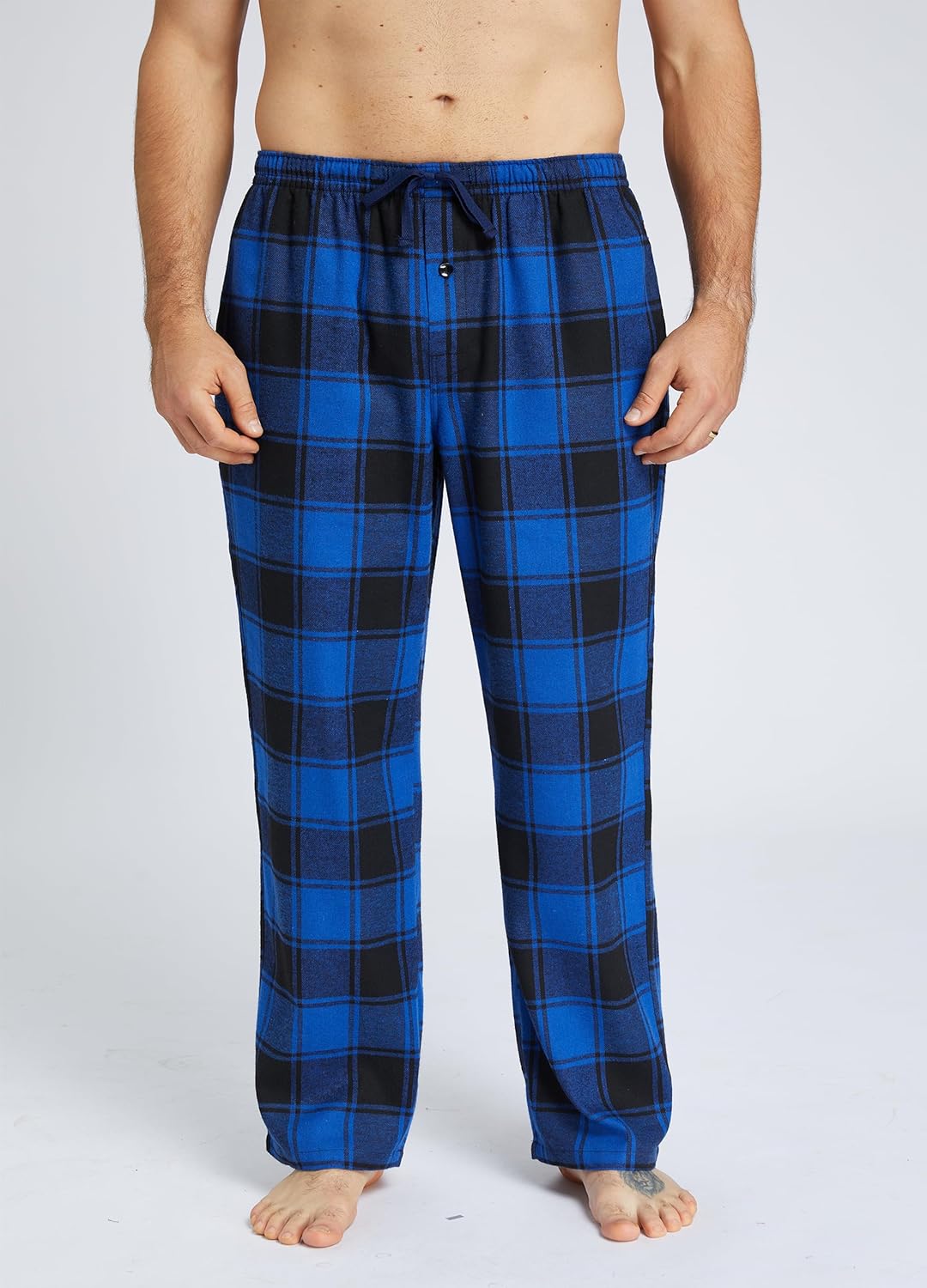 Jveyvth Herren Pyjamahose Flanell Baumwolle kariert Schlaf & Lounge Hose, PJ Hose mit Taschen und Kn