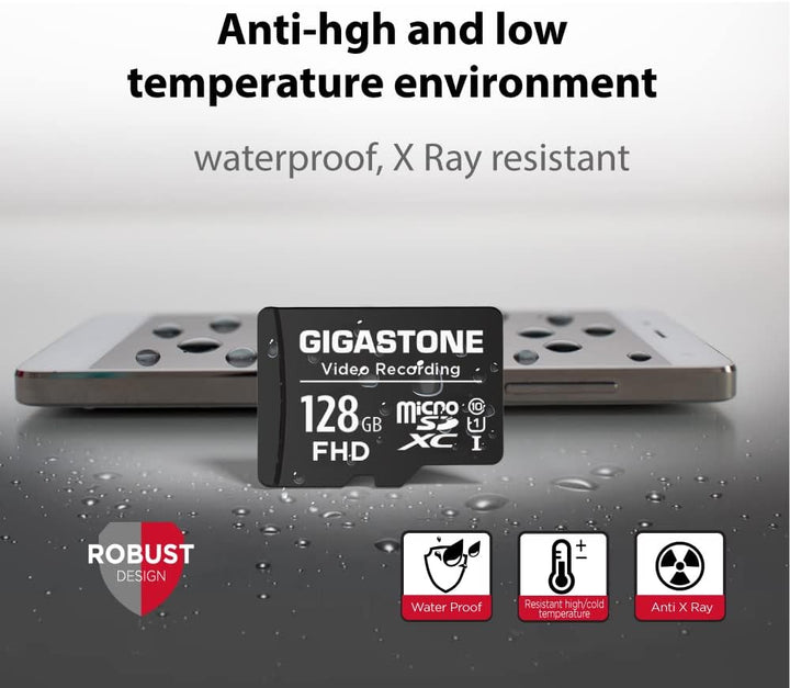 GIGASTONE 128GB MicroSDHC Speicherkarte 5er-Pack + SD Adapter, für Action-Kamera, GoPro, Drohne und