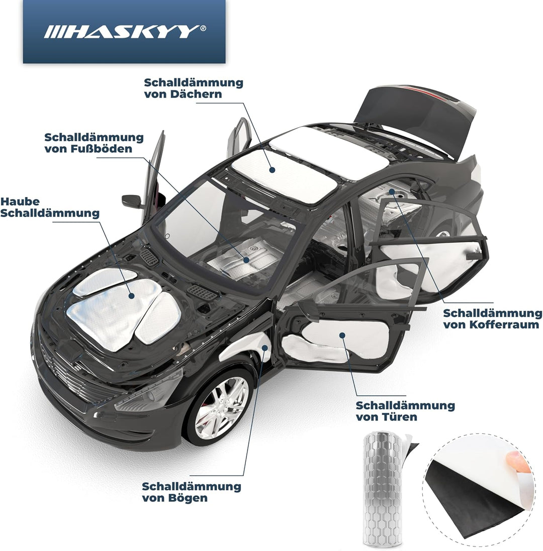 HASKYY 2mm 2qm Alubutyl Anti Dröhn Dämmmatte selbstklebend Auto Dämmung - KFZ Lärmschutz, Schalldämm