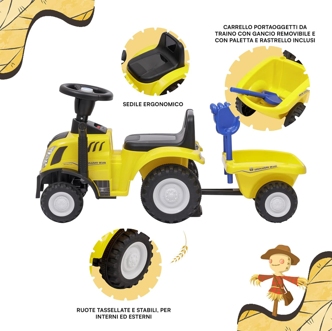 Ride-On Traktor mit Anhänger für Kinder von 12 bis 36 Monat, Traktor mit Lufthupe, Rutschspielzeug,