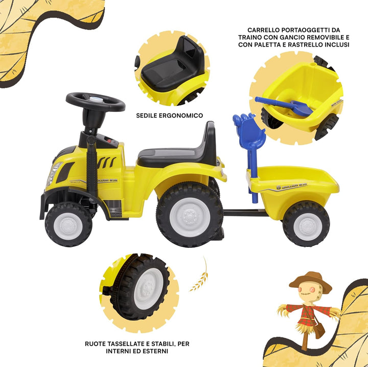 Ride-On Traktor mit Anhänger für Kinder von 12 bis 36 Monat, Traktor mit Lufthupe, Rutschspielzeug,