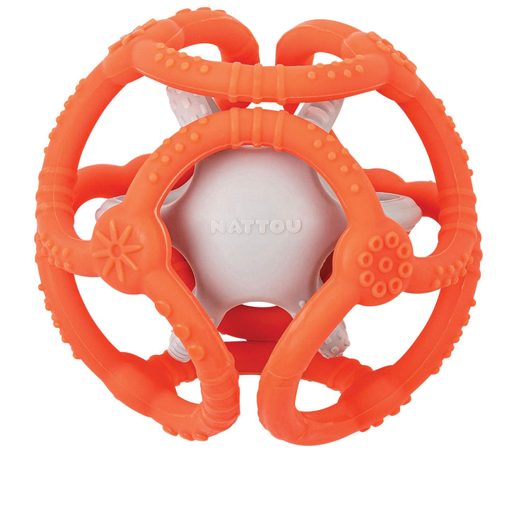 Nattou Silikonbälle 2er Set, Zum Greifen und Beissen, BPA-frei, Ø 10 cm + 7 cm, Silicon, Orange/Grau