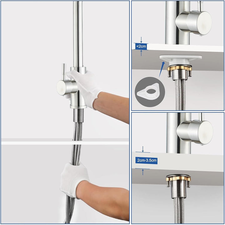 Rozin Wasserhahn Küche Hochdruck Gebürstetes Nickel 360° Drehung Küchenarmatur Ausziehbar Wasserhahn