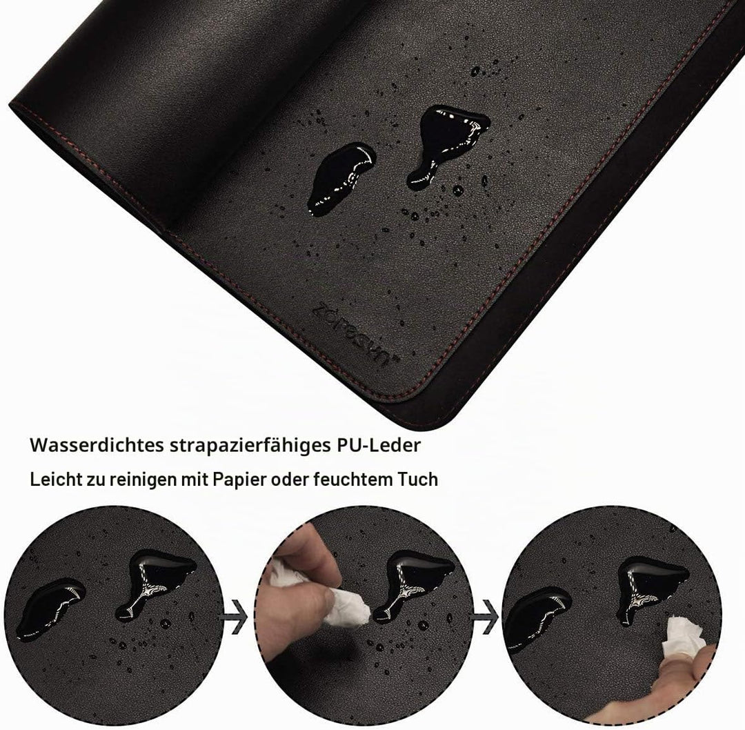 ZORESYN PU Leder Schreibtischunterlage XXL 110x50cm - rutschfeste Büro-Matte mit Rollband Premium Ti