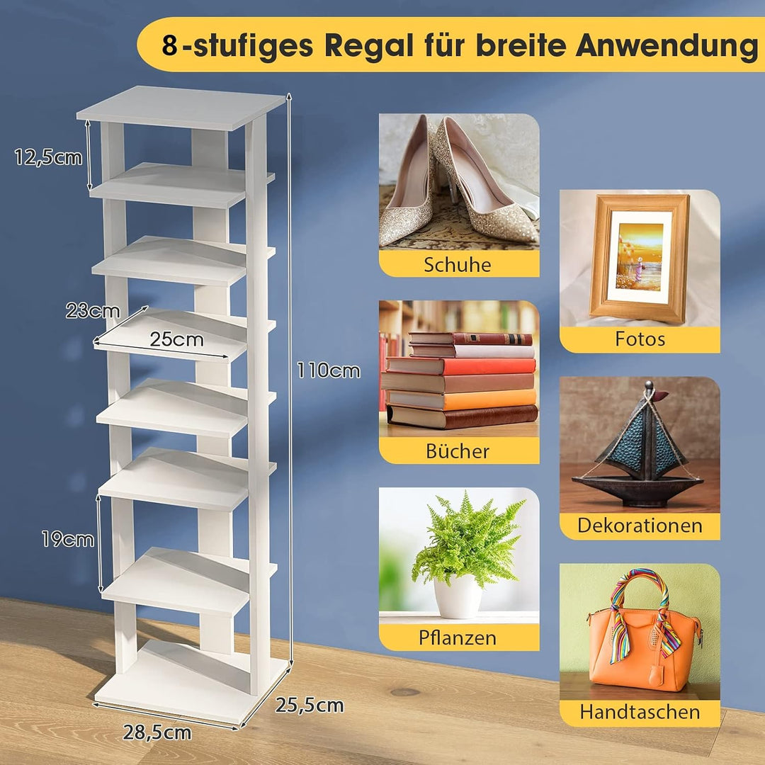 COSTWAY 8 stufiger Schuhständer höhenverstellbar, Platzsparendes Schuhregal aus Holz, Schuh-Organize