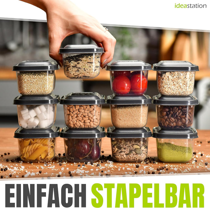 Gefrierdosen 250ml mit Deckel 12 Stück - anthrazit - stapelbare Dosen mit Deckel - kleine Frischhalt