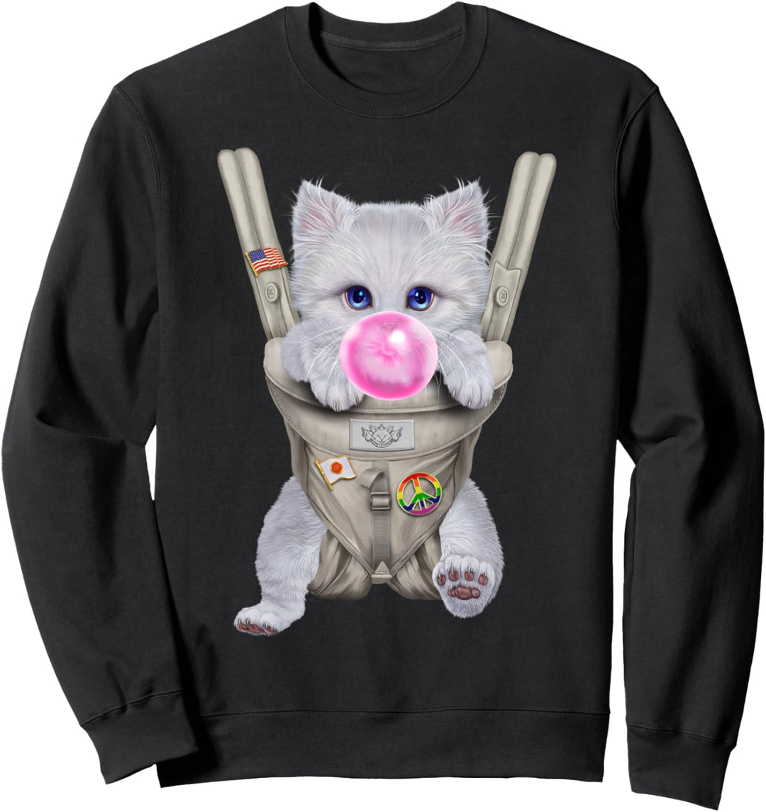 Weisse Katze mit Kaugummi in der Babytrage Sweatshirt