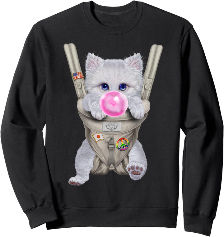 Weisse Katze mit Kaugummi in der Babytrage Sweatshirt