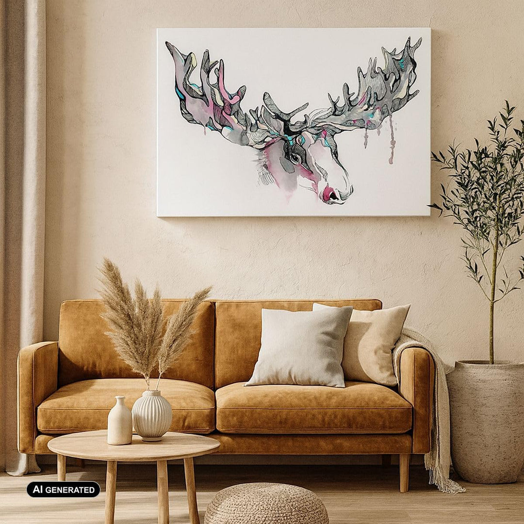 Bilder auf Leinwand 100x70cm Leinwandbild Moose Bunt Kopf Abbildung Gross Wanddeko Bild Schlafzimmer