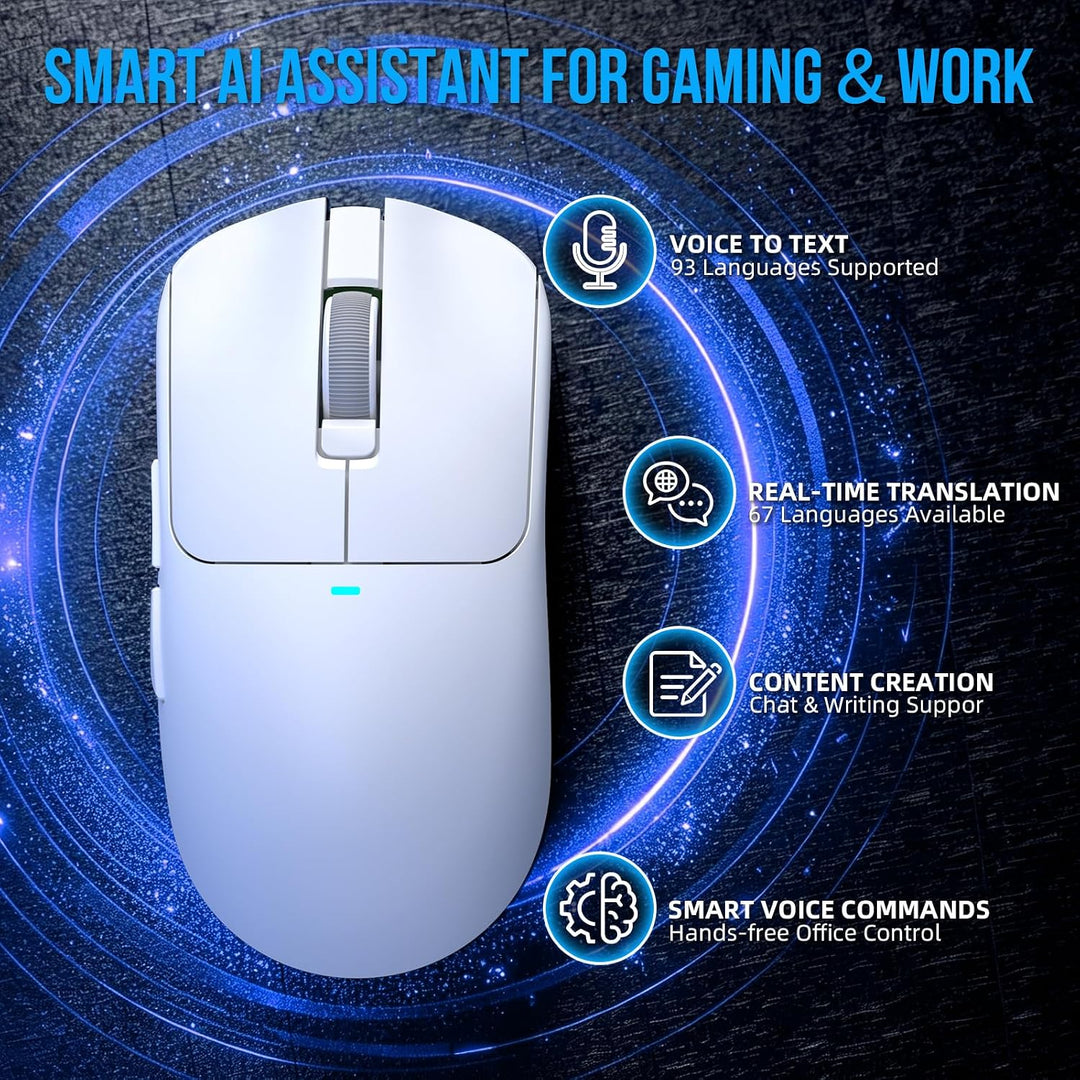 AJAZZ AJ200P NL Ultra Kabellose Gaming AI Maus, PAW3950 &amp; Ladestation Weiss, Weiss