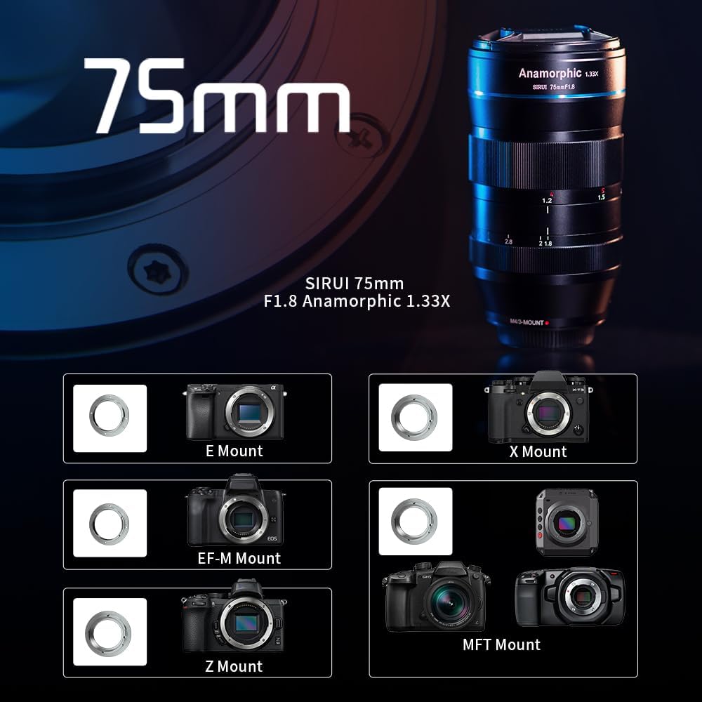 SIRUI 75 mm F1,8 1,33X S35 Anamorphotisches Cine-Objektiv (RF-Mount) für R5/R6/C70 RF Mount, RF Moun